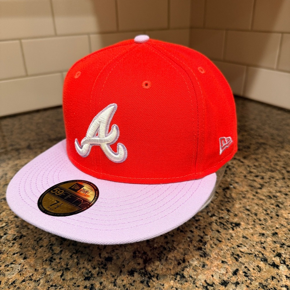 Atlanta Braves New Era 59FIFTY Fitted Hat Cap 7 1/2 Red Pink New